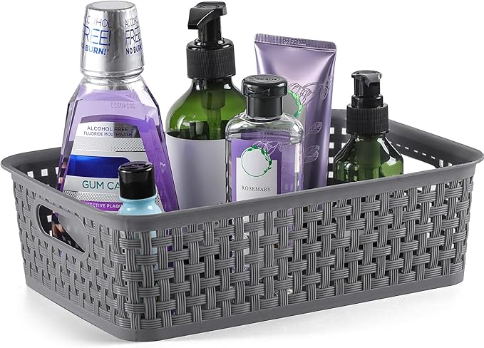[ 12 Pack ] Plastic Storage Baskets - Small Pantry Organization and Storage Bins - Household Organizers for Laundry Room, Bathrooms, Bedrooms, Kitchens, Cabinets, Countertops, Under Sink or On Shelve