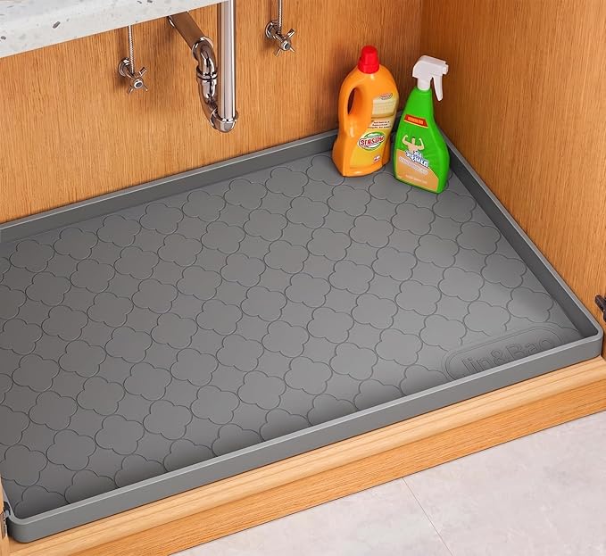 Jin&Bao Waterproof Under Sink Mat 25" x 22", Thick Silicone Mat Cabinet Protector for Kitchen and Bathroom, Shelf Liner, Home Organizer and Storage, Multipurpose Tray for Gadgets and Essentials