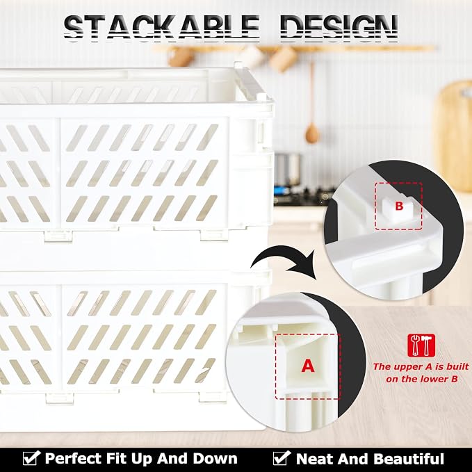 Tixill 2-Pack Mini Foldable Plastic Baskets for Organizing and Storage, Collapsible Storage Crate for Home Kitchen Bedroom Bathroom Office (9.8x6.5x3.8, White)