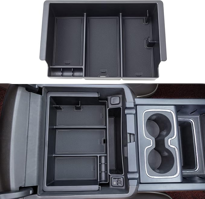 JKCOVER Compatible with Chevy Silverado/GMC Sierra 2014-2018 and Chevy Tahoe Suburban/GMC Yukon 2015-2020 Center Console Organizer Tray Accessories-Full Console w/Bucket Seats ONLY - (Black Trim)