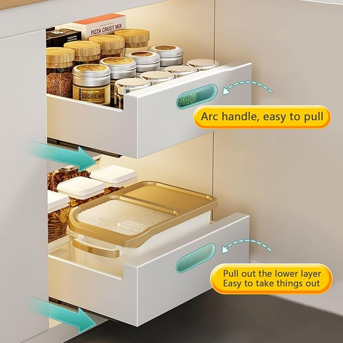Pull Out Drawers for Cabinets 16.9"Deep, Slide Out Drawers for Kitchen Cabinets Adhesive Pull Out Cabinet Organizer, Cabinet Pull Out Shelves for Kitchen Bathroom and Pantry(White,9.8"W)