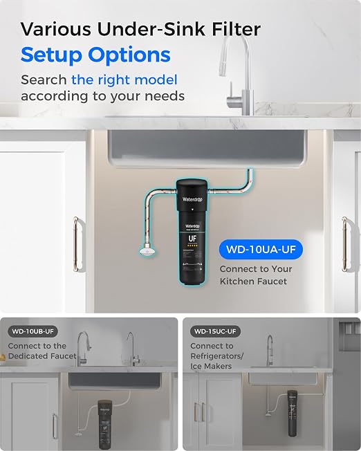 Waterdrop 10UA-UF 0.01 μm Ultra Filtration Under Sink Water Filter System, 1 Year, Reduces Lead, Chlorine, Bad Taste & Odor, Connects Directly to Your Faucet