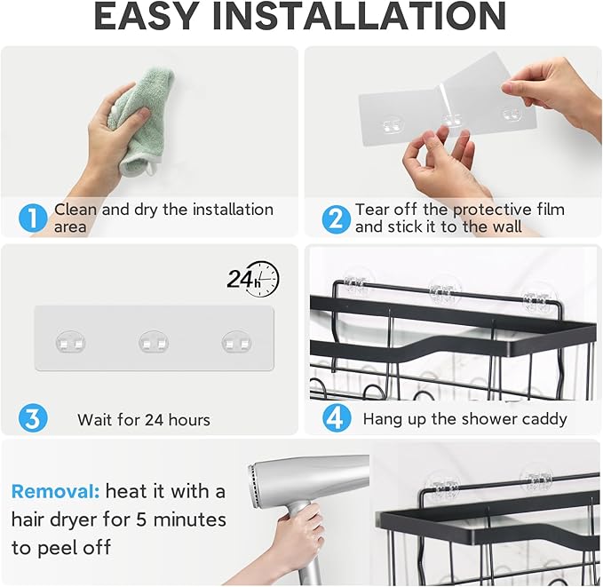 23 Pack Shower Caddy Replacement, Strong Adhesive Strips for Shelf, Waterproof Wall Hooks, No Drilling, Transparent, for Bathroom Organizer and Kitchen Racks
