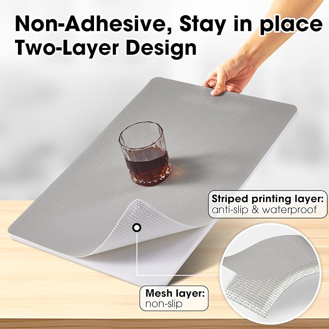 Drawer and Shelf Liner, Non-Slip Kitchen Cabinet Liners Non-Adhesive Thick Strong Grip Waterproof Washable Mats Protect Dresser Shelves Cupboard Bathroom Cabinets, Light Gray, 24 in X 20 FT