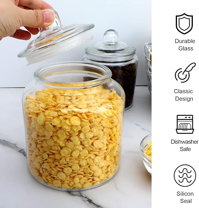 Salzesfalls Glass Storage Containers,Clear Glass Jar with Lid, for Pantry - Flour, Coffee bean, Cookies, Pasta, Candy, Set of 4