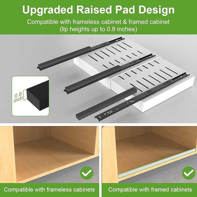 ANTOWIN 2-Pack Expandable Pull Out Cabinet Organizer 21" Deep(15.3"-26" W), 3 Full Extension Glides Slide Out Drawers, Roll Out Shelves Adhesive Raising Pad,Compatible Framed Cabinets,90lb Cap,White