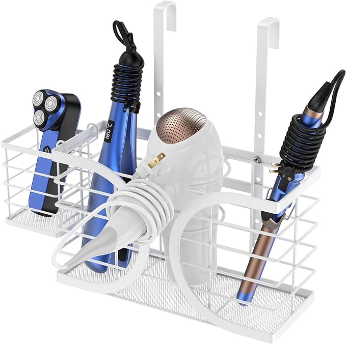 Hair Dryer Holder 3in1 Hair Tool Organizer/Wall Mounted,Cabinet Door or Desk-based Blow Dryer Holder/Height-adjustable Curling Iron Holder/Bathroom Cabinet Organizer for Flat Irons Curling Wand