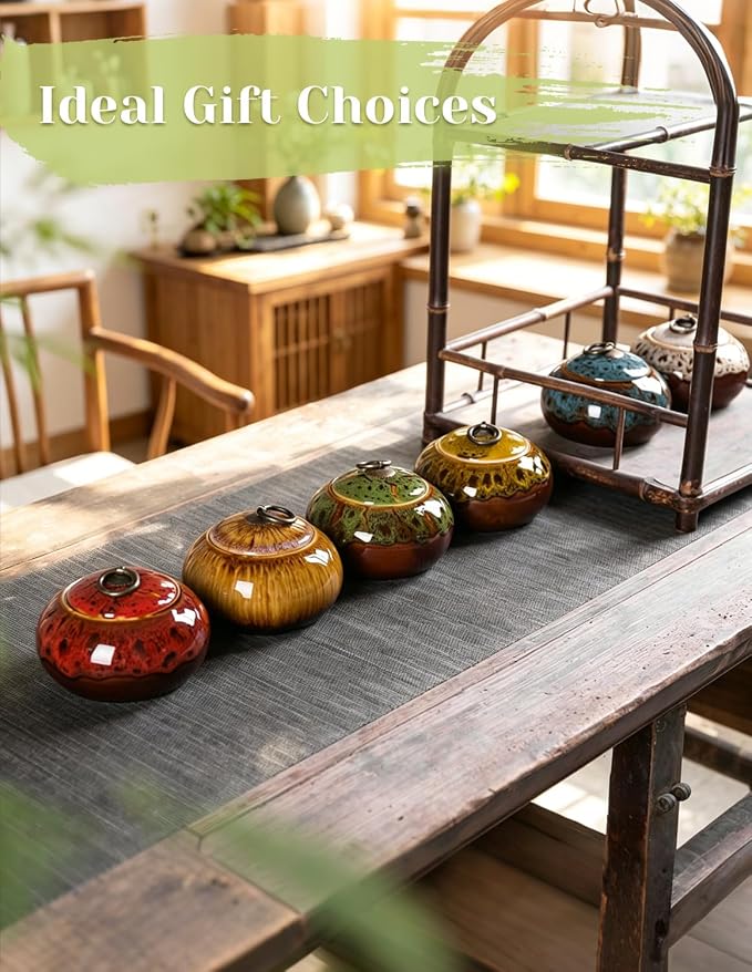 Simcat Ceramic Storage Jars, Exquisite Glaze Food Canisters for Kitchen Spice Storage, Tea Caddy Storage, Coffee Jar, Condiment Jar with Seal Lid (Red B)