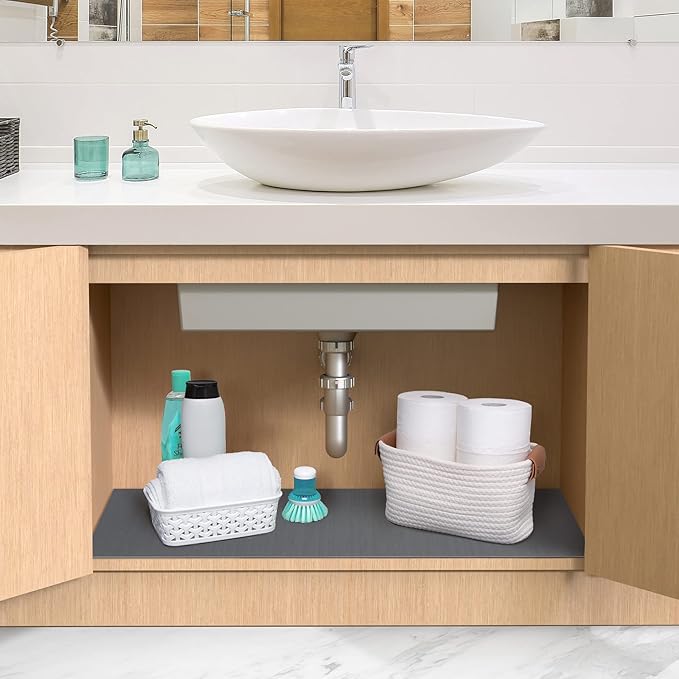 Con-Tact Brand Under Sink Mat, Waterproof Mat for Under Kitchen Sink, Bathroom, and Laundry Room, Non-Adhesive and Durable Shelf Liner, Easy to Clean, 24" x 48", Graphite