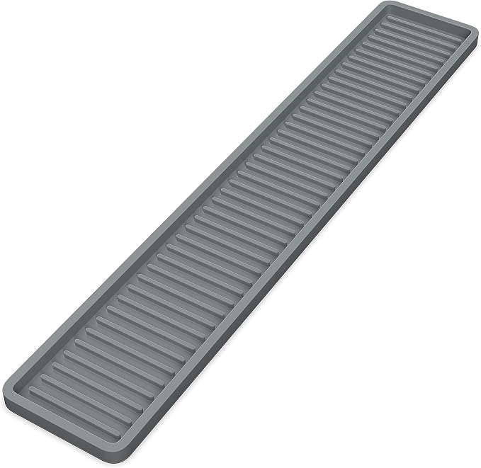 ZAPPOWARE Kitchen Sink Narrow Silicone Holder Tray 17.7"x3.1", Vanity & Bathroom Organizer, Gray
