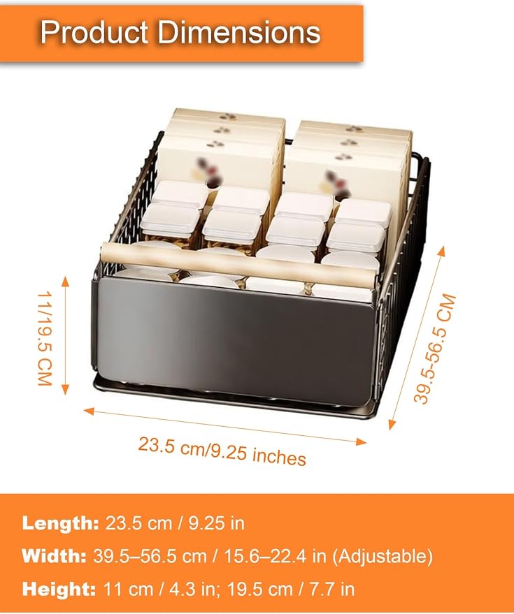 Pull Out Drawers For Kitchen Cupboards- No Drill Drawers for Cabinets Adjustable Non-Slip Feet(Milk,23.5x39.5x11 cm)