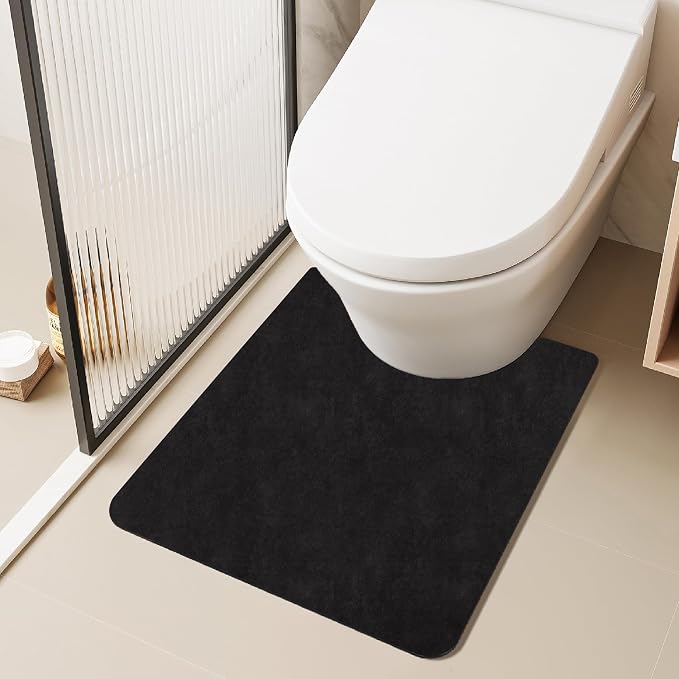 TYUU Toilet Rug, Thin Toilet Rugs U Shaped Washable Non Slip Absorbent Quick Dry Low Pile Toilet Mat, 20"x24" U Shape Black