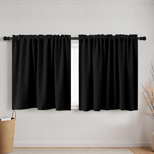 KOUFALL 52" W Short Blackout Curtains for Wide Small Windows & RV Camper, 30 Inch Length Thermal Insulated Room Darkening Half Window Drapes for Bedroom Kitchen Cafe, Black