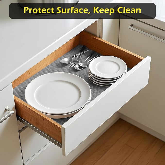 Shelf Liner, Waterproof Refrigerator Liner, Drawer Liners for Kitchen Cabinet, Bathroom Under Sink Mat Non Adhesive Fridge Liner EVA Place Mats Roll - Grey 17.7"×197"