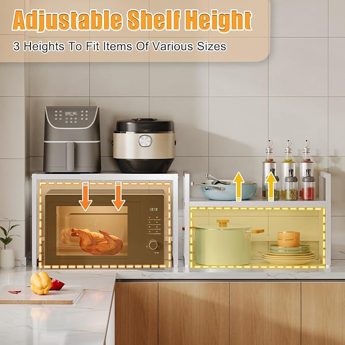 150 LBS Expandable Heavy Duty Storage Shelves,Metal Shelving Unit For Kitchen Garage Warehouse Cabinet Pantry , Adjustable Storage Rack Shelf Organizer For Pots Pans Microwave Small Appliance White