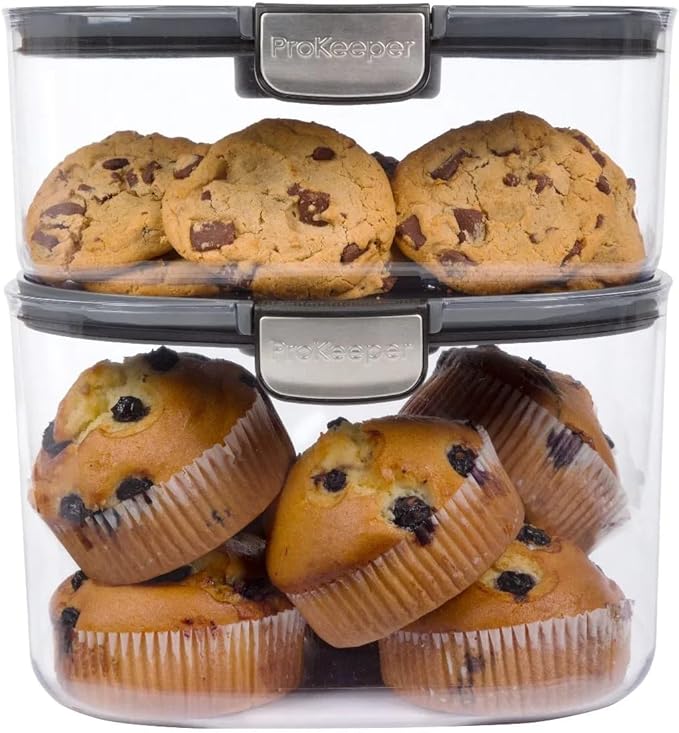 Progressive ProKeeper International Airtight Food Storage Container with Terracotta Disk for Freshness, Stackable & Dishwasher Safe, Ideal for Cookies, Baked Goods, & More, 5 Quart, 3-Piece