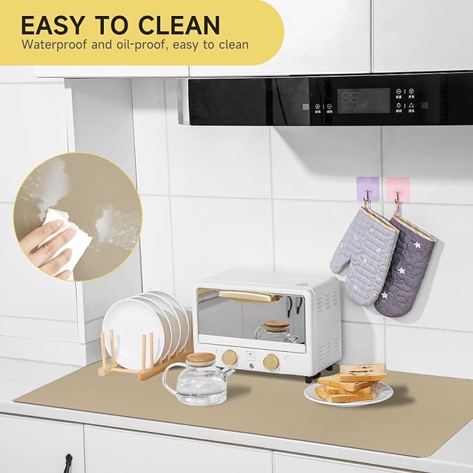 WochiTV Adhesive Shelf Liner 30 X 240 Inches Peel and Stick Kitchen Liner for Cabinets, Drawers Removable Protector Mat Waterproof Contact Covering for Dresser Pantry Countertops Shelves, Khaki