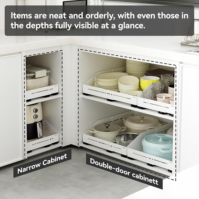 Cabinet Organizer - Zero-Drill Installation, 4-Way Expansion, Modern Design for Kitchen & Pantry Depth (15.8"-23") & Width (10"-16")