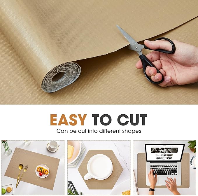 Drawer and Shelf Liner, Non-Slip Kitchen Cabinet Liners Non-Adhesive Thick Strong Grip Waterproof Washable Mats Protect Dresser Shelves Cupboard Bathroom Cabinets, Beige, 12 in X 30 FT