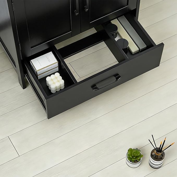 Bathroom Vanity Sink Cabinet, Under Sink Storage Cabinet with 2 Doors, Waterproof Pedestal Sink Cabinet for Bathroom, Laundry Room, Kitchen, Black with Drawer
