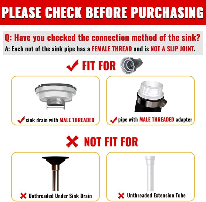 VIVIDA Sink Drain Pipe P Trap 1-1/2", Expandable Flexible Drain Pipe, 11"-31.5" Sink P Trap Kit for Kitchen, Bathroom, Restroom, 1-1/4" Adapter Included, Gray, 1 PACK