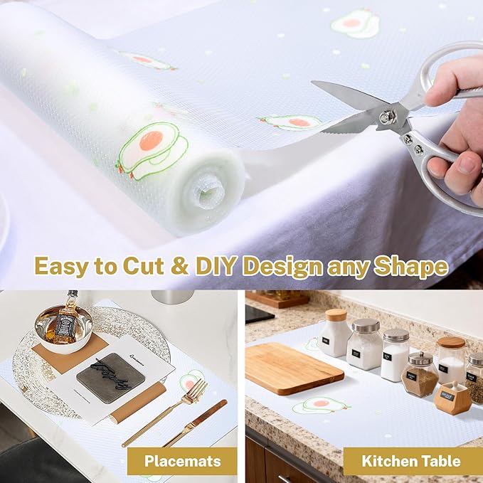 Shelf Liner – Non-Adhesive Cabinet & Drawer Liner for Kitchen, Waterproof Clear Contact Paper for Shelves with Modern Pattern, Fridge Shelf Liners, Under Sink Mat, Easy to Cut Clean（12" W x 120" L）