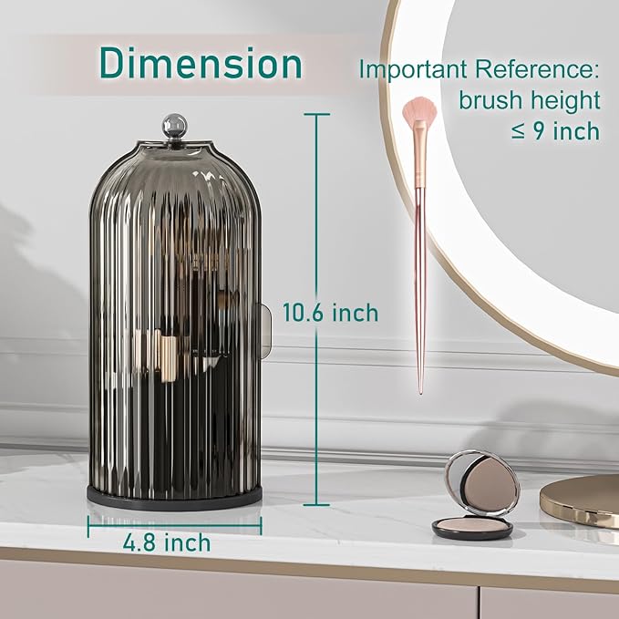 GAXmi Makeup Brush Holder with Lid Rotating Cosmetic Organizer, Black-Grey | 360 Rotation, Waterproof, Dustproof, Moistureproof