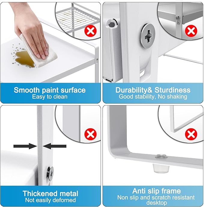 Yuleimy 11" Deep Expandable Cabinet Shelf Organizer, 14" to 26" Adjustable Metal Countertop Riser for Under Sink and Kitchen Cupboard Storage, Heavy Duty 55 Lbs Anti-Sag Central Rod, White, 1-Pack