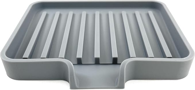 Silicone Soap Dish Tray and Sponge Holder with Drain Chute, Rectangular, Kitchen and Bathroom Sink Organizer (Grey, 5.2"x4" (Set of 2), 7.2 Ounces)