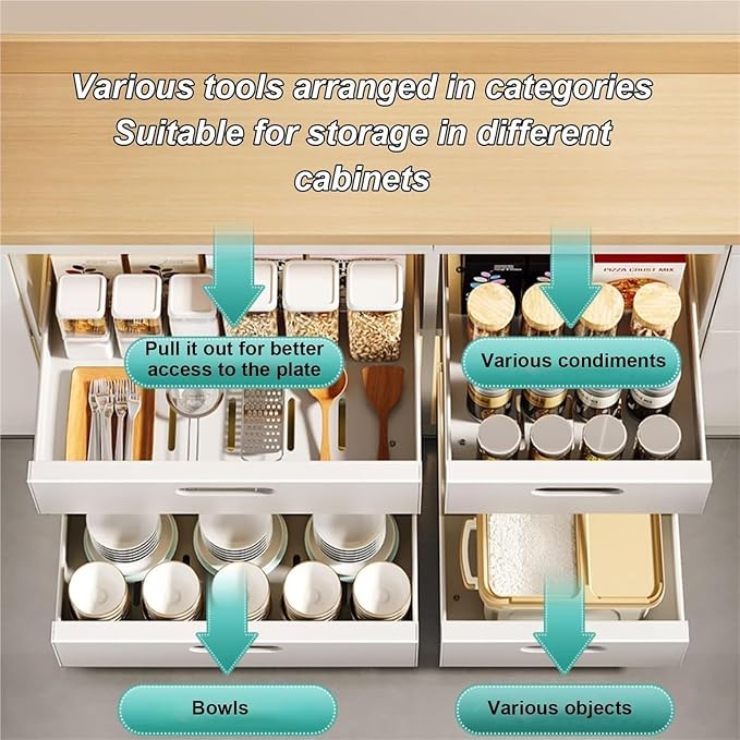 Extendable Pull Out Cabinet No Drill Sliding Drawer Space Saving Storage Solution for Kitchen Bathroom & Pantry，Black 30 * 43 * 7cm