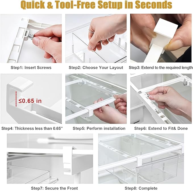 Refrigerator Organizers Storage Fridge Drawer - Pull Out Clear Storage Containers with Handle for Fruit,Deli,Cheese,Seafood,Plastic Organizer Bins Fit for Medium Refrigerator Shelf,Simple Use(2 Pack)