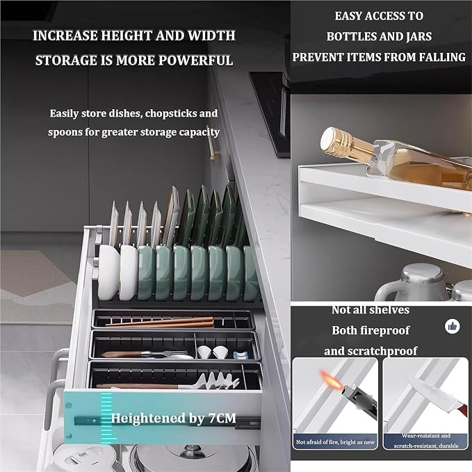 Pull out Cabinet Organizer,Under Sink Organizer, Roll out Storage Shelf Storage for Pantry,Extendable Drawer For Kitchen Storage,No Need Drill and Nailing,for Kitchen, Living Room, Home.(Black,ONE-47*