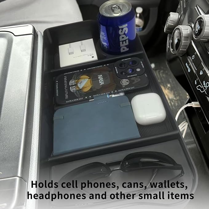 Zxiaochun Center Console Seat Headrest Organizer for 2011-2024 2025 2026 Ford F150 F250 F350 F450 F550 F650 Accessories, Storage Tray with Non-Slip Rubber Mat (Jump Seat Only)