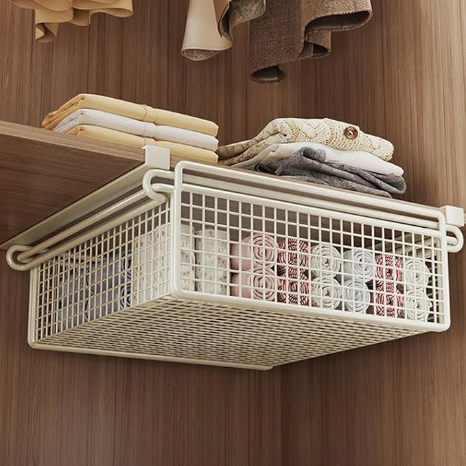 Cabinet Organizing Bin Under Shelf Storage Basket Hanging Pullout Drawer Multifunction Bedroom Clothing Pull Out Basket Rust Closet Storage