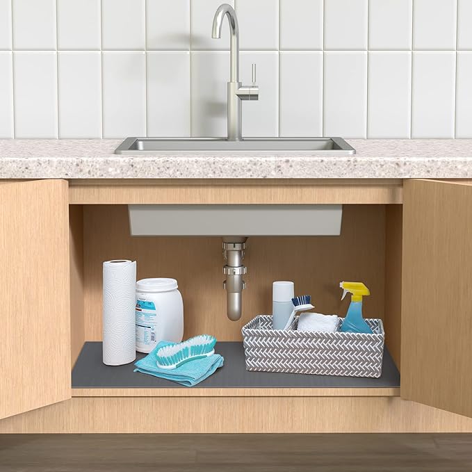 Con-Tact Brand Under Sink Mat, Waterproof Mat for Under Kitchen Sink, Bathroom, and Laundry Room, Non-Adhesive and Durable Shelf Liner, Easy to Clean, 24" x 48", Graphite