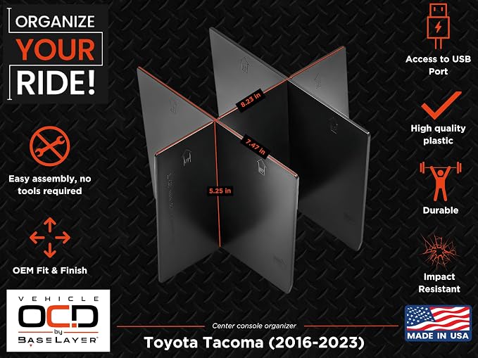 Vehicle OCD - Center Console Organizer for Toyota Tacoma (2016-2023) - Made in USA - SLX113