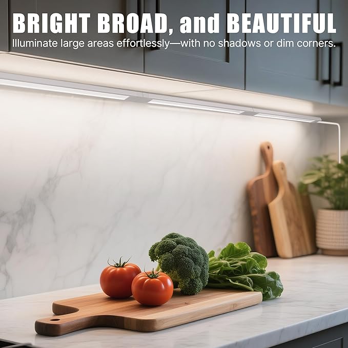 2 Pcs 14inch Plug in Under Cabinet Lighting for Kitchen, 6500k Bright White LED Under Counter Wired Lights for Shelf/Bookshelf/Workbench/Over Sink Linkable 110V LED Light Bar