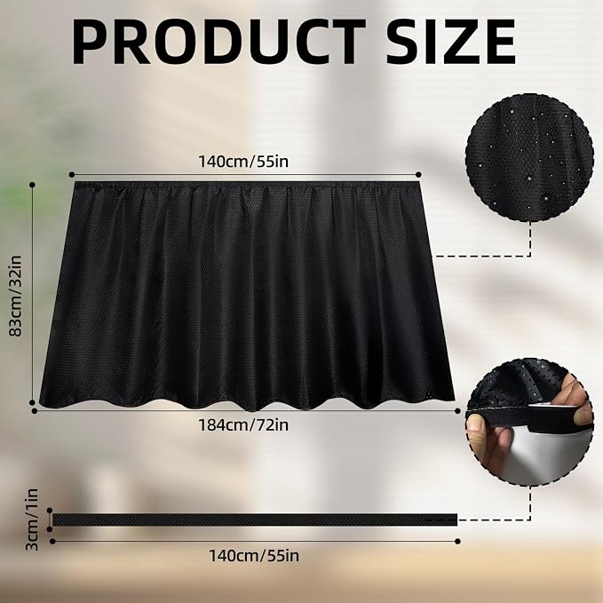 Fabric Sink Skirt Waterproof Self-Adhesive Bathroom Sink Skirt Diamond Stitch Design, 55 x 32 Inches, Adds Under Sink Storage (Black)