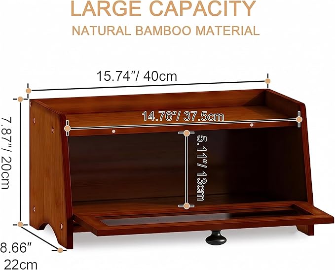 BAMBANG Bread Box for Kitchen Countertop, Bamboo Bread Box for Homemade Bread, Wooden Farmhouse Bread Storage Container, Large Breadbox Bread Bin Organizer for Counter Cabinet Pantry, Brown