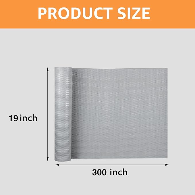 FLPMIX Wide Cabinet Shelf Liner: Waterproof Under Sink Mats Light Grey 19" x 300" - Easy to Cut & Clean Large Kitchen Drawer Liner for Pantry Cupboard