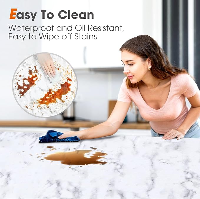 Drawer and Shelf Liner, Non-Slip Kitchen Cabinet Liners Non-Adhesive Thick Strong Grip Waterproof Washable Mats Protect Dresser Shelves Cupboard Bathroom Cabinets, White Marble, 18 in X 30 FT