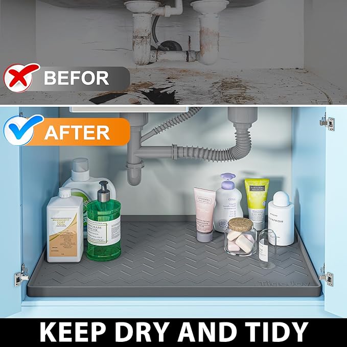TigeJoy 28" x 22" Under Sink Mats for Kitchen Waterproof, Leak-Proof Silicone Mat Sink Protector and Cabinet Liner, Kitchen Essentials Organizer and Storage, Boot or Shoe Tray, Pet Feeding Mat