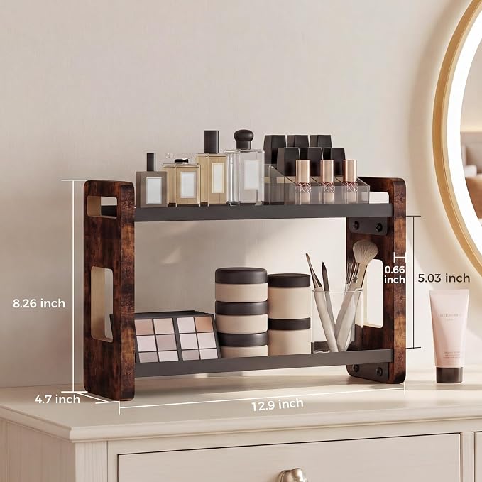 Bathroom Organizers and Storage,Bathroom Counter Organizer,Bathroom Counter Shelf,Bathroom Sink Organizer,Vanity Organizers,Vanity Storage,Perfume Display, for Dad(Brown 2 Tier)