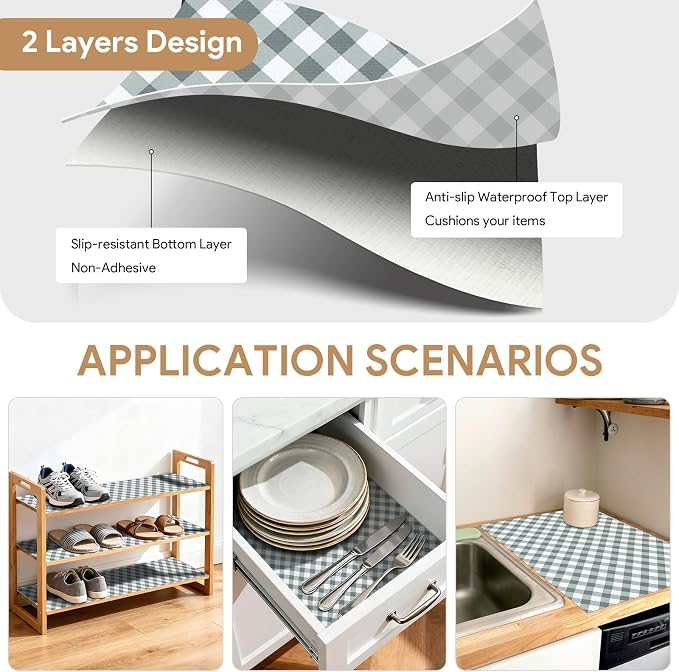 Shelf Liners Non Adhesive 3Rolls*12'' X 120'' Drawer Liner for Kitchen Cabinets, Waterproof Shelf Liners Durable Anti-Slip for Kitchen Cabinets Cupboard Liner