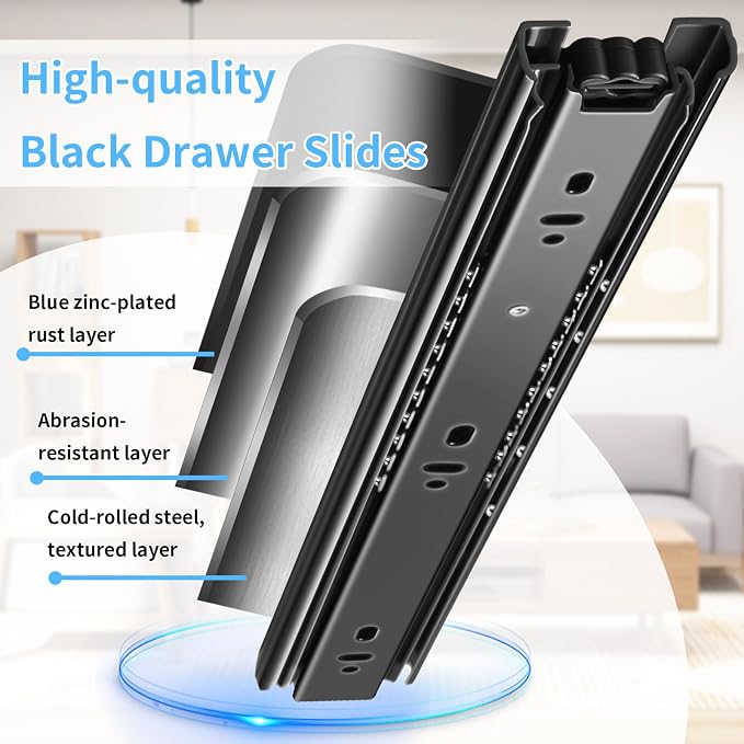 Drawer Slides 1 Pair Full Extension 10 12 14 16 18 20 22 24 inch Side Mount Rails Dresser Cabinet Bracket Replacement Ball Bearing Tracks Guide Metal Runner 100 LB (Basic-1 Pair, 10 Inch)