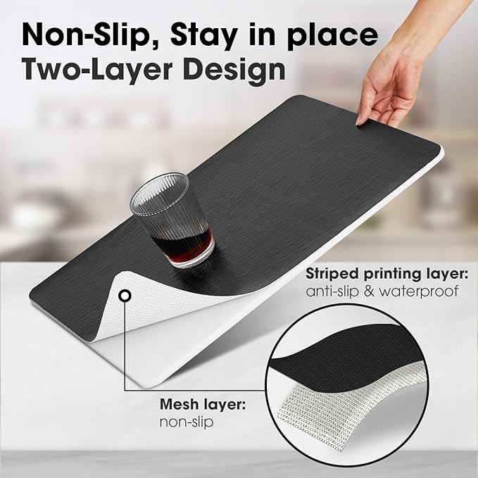 Drawer and Shelf Liner, Non-Slip Kitchen Cabinet Liners Non-Adhesive Thick Strong Grip Waterproof Washable Mats Protect Dresser Shelves Cupboard Bathroom Cabinets, Black, 12 in X 30 FT