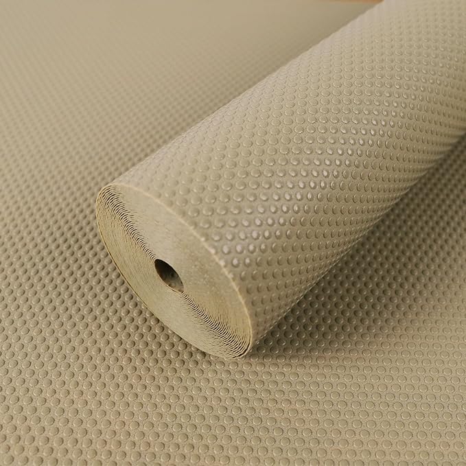 FLPMIX Kitchen Cabinet Liner Non-Adhesive: Waterproof Bathroom Drawer Liners Mat - Easy to Cut Small Cupboard Shelf Liner for Pantry Shelves - Oil-Proof Khaki 12" x 396"