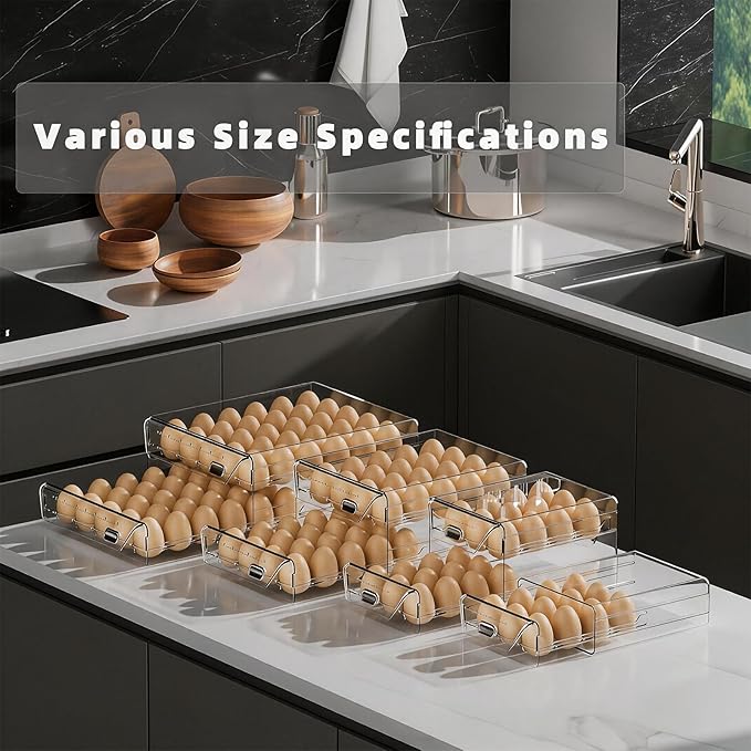 HIYOHIYO Clear 40 Slot Egg Holder for Fridge, 2 Layer, 9.8"x 8.5"x 5.5" | Time Scale Marking, Large Capacity, Stackable, Egg Container for Refrigerator or Countertop