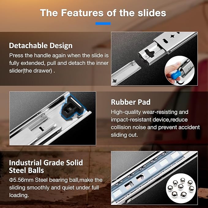 Heavy Duty Locking Drawer Slides Full Extension Runners with Lock 12 14 16 18 20 22 24 26 28 30 32 34 36 38 40 Inch Side Mount Rails for Drawer Capacity 215lb 1 Pair