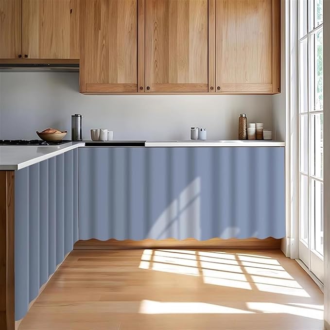 Under Sink Curtain for Closet, Privacy Short Cabinet Curtain Self Stick Adhesive Desk Skirt for Kitchen Classroom, Blue, 39" W x 20" L